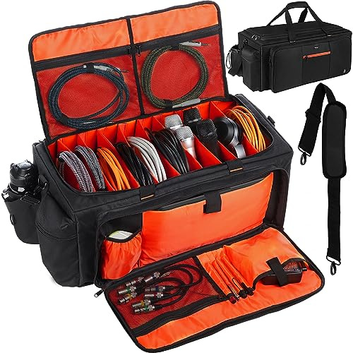 Timoxi Large DJ Bag Built-in Sturdy Support Board, DJ cable bag with 9 Detachable Divider & Padded Shoulder Strap, gig bag for Professional DJ Gear, Musical Instrument and Accessories