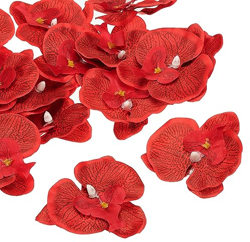 PATIKIL 3.5 Artificiale Orchidea Fiore Teste, 40pz Seta Phalaenopsis Finto Farfalla Orchidea Teste per Matrimonio Floreale Bouquet Decorazione, Rosso