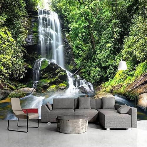 YOITS Papel tapiz 3D con cascada de bosque verde, papel tapiz para sala de estar, dormitorio, sofá, TV, fondo, paisaje natural, papel tapiz fotográfico (ancho) 200 × (alto) 100 cm