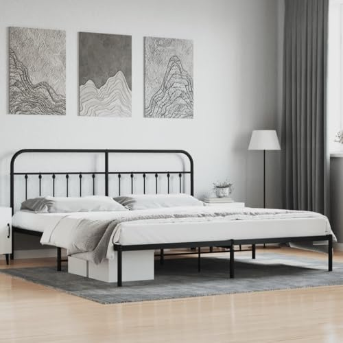 Festnight Bett 200x200 mit Lattenrost Metallbett 200x200 Bett mit Lattenrost Bettgestell 200x200 Einzelbett für Schlafzimmer Gästezimmer Schwarz mit Kopfteil 200 x 200 cm