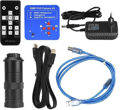 C¨¢Mara de Microscopio de V¨ªdeo Industrial USB HDMI de 38MP con Juego de Lentes 100X Enchufe Europeo 110-240V