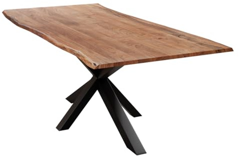 Liadomo Esstisch 140x80 Isa Nuss, Spider-Gestell schwarz | Baumkante, Akazie Massivholz Tisch, 26mm Tischplatte lackiert, Metallgestell, Robust & Pflegeleicht, bis zu 6 Personen