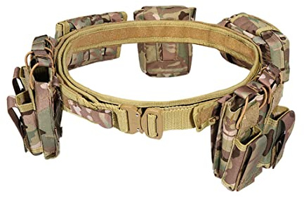 Metalakaer Ceinture tactique 5 en 1 avec poche à cartouche pour accessoires, pochettes, patrouille en plein air, multifonctionnelle, en nylon Molle, amovible, réglable, ceinture tactique équipée de