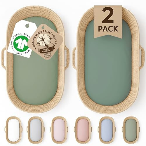 Bunnyjik 28x74-30x70 Ovale Spannbettlaken – GOTS-ZERTIFIZIERTES Bio Set aus 2 – 100% Baumwolle, Luxuriös 190GSM Dick & Ultraweich – Stubenwagen Bezug, Moseskorb, Babybett, Beistellbett