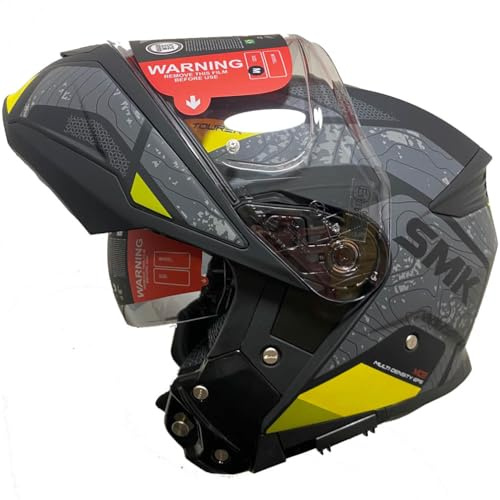 Casco de Moto Modular SMK Gullwing Navigator Abatible con Visor Solar Gris Amarillo - Homologado P/J ECE 22.06 - Designed