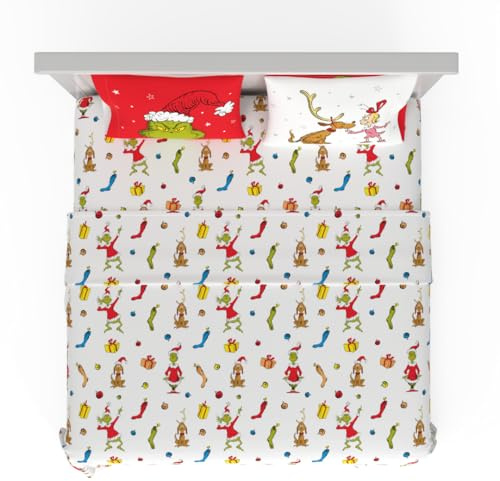 Franco Collezionisti dott. Seuss The Grinch - Set di biancheria da letto, 4 pezzi, in microfibra, super morbida, per letto super grande, prodotto con licenza ufficiale