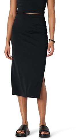 Amazon Essentials Women's Slim-Fit Ruched Matte Jersey Midi Skirt, Black, Medium