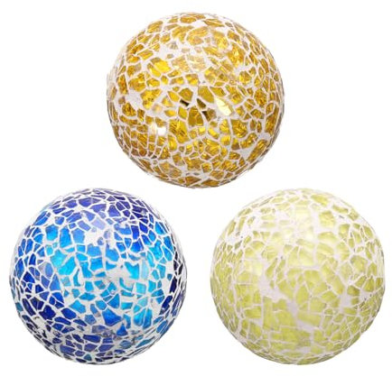 sourcing map 3 bolas de cristal decorativas de 2.36 pulgadas, esferas de centro de mesa, esferas de mosaico de vidrio para decoración, cuencos, jarrones, mesa de comedor, fiesta, tono dorado, azul,