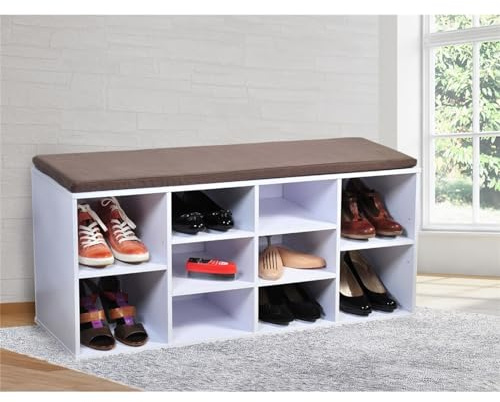 HTI living Garderobenbank mit 10 Fächern inkl. Sitzkissen Schuhregal Sitzbank