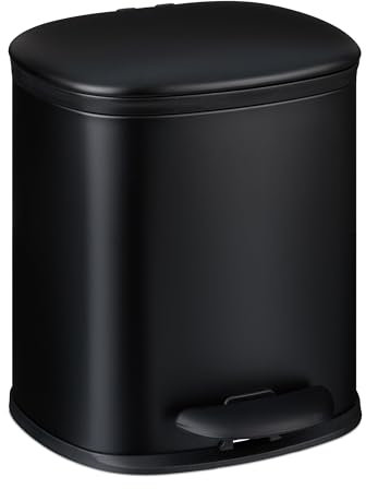 Relaxdays Pattumiera Bagno a Pedale 5L, Cestino con 2 Secchi Interni Rimovibili, Coperchio Soft-Close, Ferro Opaco, Nero