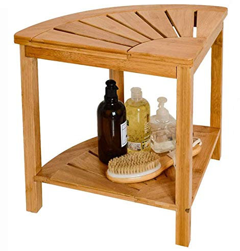 Eck-Bambus-Duschhocker mit Ablage, Badesitz, ideal für Eingangsbereich, Badezimmer, Wohnzimmer und Flur, Duschbank für ältere Menschen und Behinderte, mit Anti-Rutsch-Design
