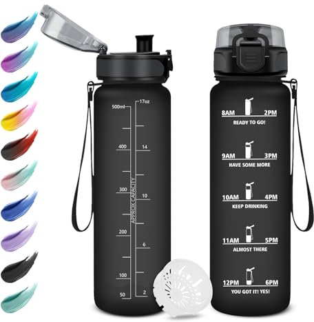 Trinkflasche Kinder Auslaufsicher 500ml, Wasserflasche Kohlensäure Geeignet, Sport Trinkflasche mit Zeitmarkierung, Trinkflasche mit Filter, Perfekt für Kindergarten, Schule, Büro, Picknick