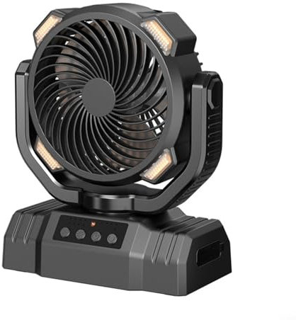 Ventilador portátil de batería de camping con luz LED, 20000 mAh, silencioso, recargable, con gancho para colgar, 5 velocidades, pequeño, USB, ventilador de escritorio alimentado por pilas para
