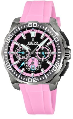 Festina Reloj Hombre Analógico de Caucho Rosa - Movimiento de Cuarzo - Cronógrafo - Calendario - Cristal Mineral de Alta Resistencia - Resistente al Agua 20 ATM F20725/2 Chrono Bike