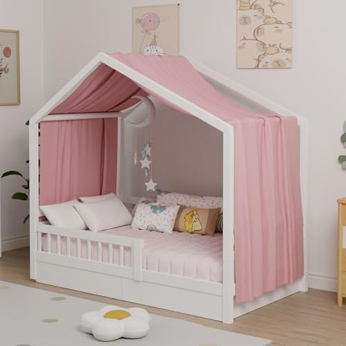 Zdada Letto a baldacchino, letto in mussola, in cotone e mussola, per letto di casa, ragazze, ragazzi, baldacchino, per cameretta dei bambini, decorazione, 135 x 420 cm, rosa
