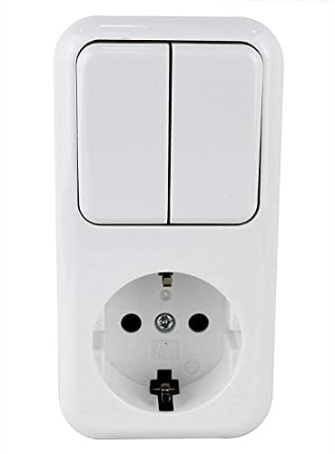 Base schuko de superficie con doble interruptor, perfecta para controlar la luz y conectar dispositivos eléctricos en cualquier lugar.