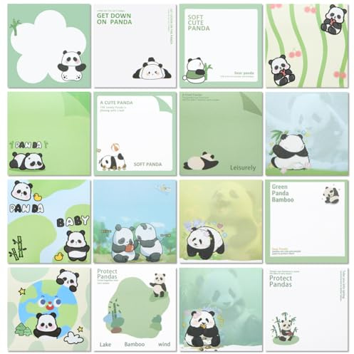 4-pack 16 stilar söt panda klisterlapp, 320 ark Kawaii tecknad pandabjörn självklistrande anteckningsblock skrivmemo dynor meddelandeanteckning brevpapper present till barn plan index student skola