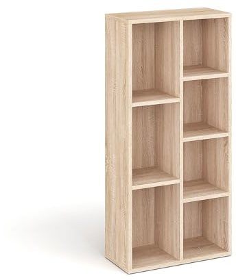 KOMTO Bücherregal Sonoma Eiche - Bücherschrank Regal Schmal mit 7 Fächern für Wohnzimmer, Kinderzimmer, Schlafzimmer | Book Shelf Sola 50B x 24T x 106H cm