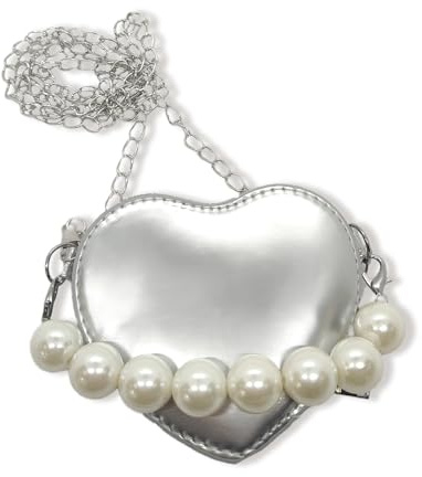 KGCGJVB Silver Purse for Girls Little Girls Mini Handbags and Wallets Toddler Princess Purses with Mini Chain Small Heart-Shaped Purses for Kids Wedding and Everyday Use Children’s Handbag