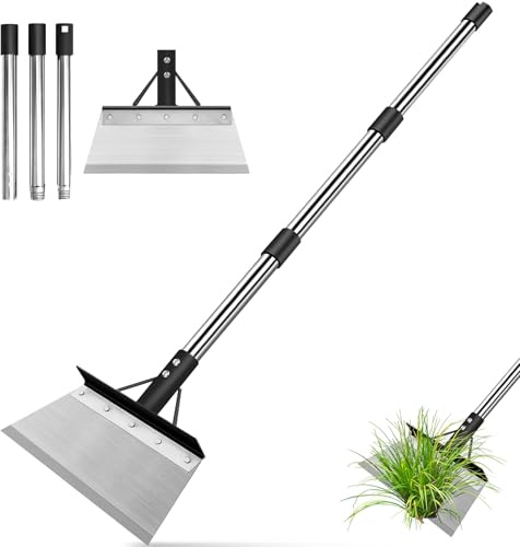 Pala de Jardín Multifuncional con Mango de 120 cm, Rascador Limpieza en Exteriores de Acero Inoxidable, Herramienta de Jardinería Ajustable para Raspar Musgo, Palear Nieve y Eliminar Malas Hierbas