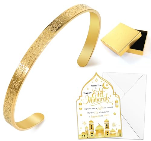 HOWAF Eid Mubarak Geschenke Set, Ayatul Kursi Armbänd Islam Muslim Koran Allah Armbänder Moschee Grußkarte mit Umschläge Eid Mubarak Dekoration Ramadan Geschenke Ramadan Partyzubehör für Familie