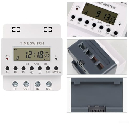 Minuteur numérique 220 V 60 A programmable pour minuterie électronique hebdomadaire et horaire, 28 programmes marche/arrêt, 1 min à 168 heures, blanc