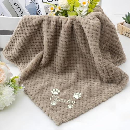 MEIEG Personalisierte Bestickte Hundedecke, Individuelle Flanell-Haustierdecke Für Hunde/Katzen Mit Namen Und Symbol, Weich, Bequem Und Warm, Geschenk Für Tierliebhaber(70 * 100cm)