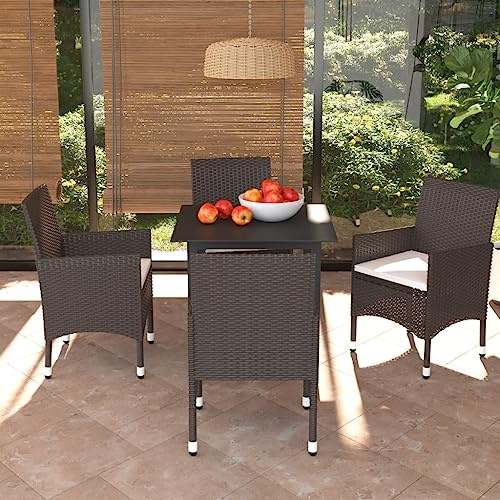 SKTQYQO 5-teiliges Gartenmöbel-Set mit braunen Polyrattan-Kissen, für den Außenbereich, Terrassenmöbel, Terrassenmöbel
