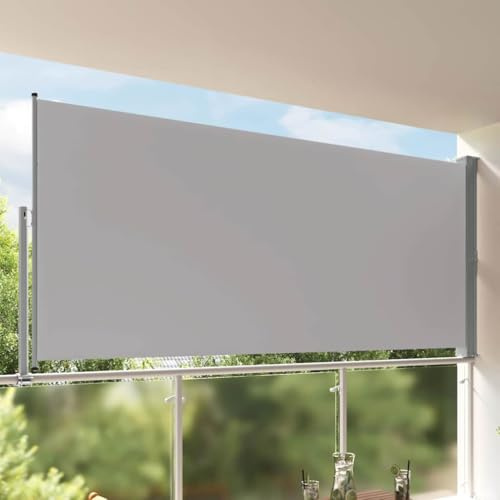 Store latéral rétractable gris, 160 x 300 cm, protection solaire et brise-vue, pour terrasse, balcon, jardin, protection contre le vent, fonction retour automatique, fer revêtu par pulvérisation