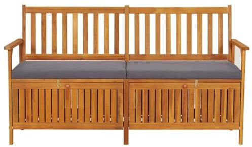 Eleganz Baúl con cojín de 148 cm de madera maciza de acacia con acabado al aceite, funda 100% poliéster – Asiento de jardín duradero para patio y jardín