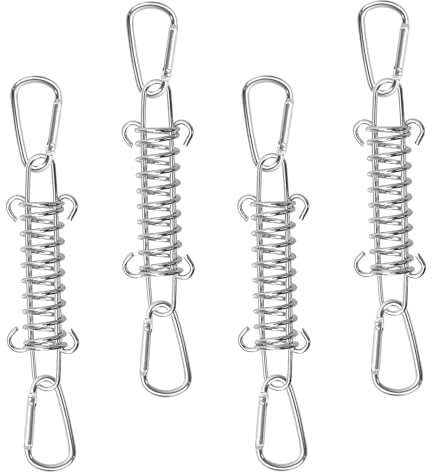 GETRICH 4 Piezas Resortes de Tensión de Tienda Muelle Tensor Tensor de Resorte Acero Inoxidable Muelle Traccion con 8 Mosquetones para Tienda de Campaña toldo Accesorios Plata Resistente ao Vento-2