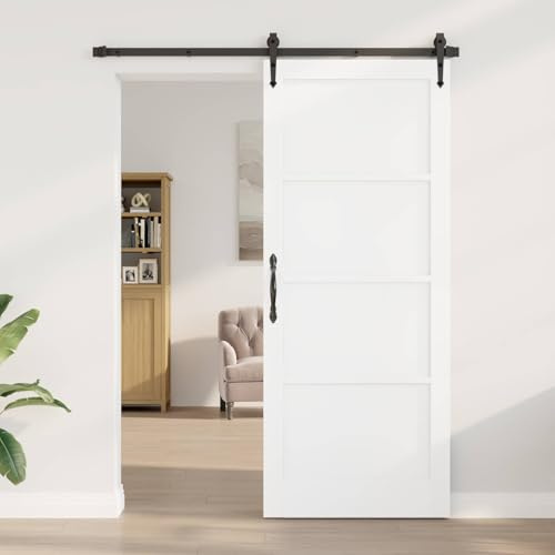 LoogCape Interior Door White Plywood 86 x 211 cm, Sliding Door with Pine Wood Look, DIY Design for Home Door, Entrance Door, Side Entrance Door, Space-Saving and Durable