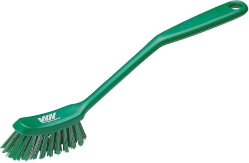 Vikan - Fine Dish Brush - Heavy-Duty, Narrow, Slip-Resistant Cleaning Brush, Polypropylene, Polyester Bristle, 11 Inch, Green, (42872)