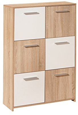 Inter Link – Kommode – Sideboard - Kommode mit 6 Türen – 2 Farbig – Melaminbeschichtet – Sonoma Eiche Nachbildung und Weiß – BxTxH: 77x30x115 cm – Egadi
