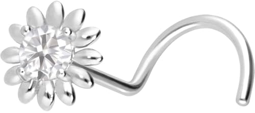 PIERCINGLINE 14 Karat oder 18 K Nasenpiercing Spirale MOISSANIT + BLUME Piercing Nase Stecker Farbauswahl