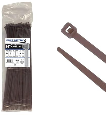 Kable Kontrol Brown Cable Ties, 360 mm x 4.8 mm, Pack of 100, 14 Premium Nylon Zip Ties, Multi-Purpose Plastic Tie Wraps, Secure Self-Locking Mechanism, for Home, Garden, Office and DIY