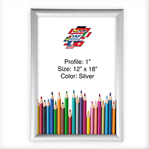 Aluminum Snap Frame, Front Loading Pictures Frame, 12 x 18, Silver Finish, with Non-Glare PVC Cover and Sturdy Plastic Backing