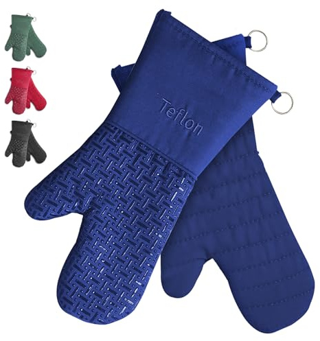 Xlnt Extra Long Oven Mitts (Blue) | Teflon EcoElite Water Repellent | Heat Resistant for Oven Cooking, Grill & BBQ | Non Slip Gloves with Teflon EcoElite Finish, Cotton Lining & Hanging Loop