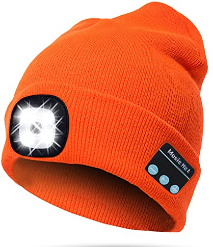 TAGVO LED Bluetooth 5.0 Bonnet Chapeau, Haut-Parleur Stéréo Intégré et Micro, Hiver Chaud Tricoté Eclairage sans Fil Bluetooth Casque Musique Chapeau pour la Course à Pied, randonnée, Cadeau de Noël