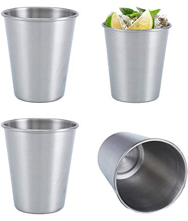YKSVTNMU Stapelbare Trinkbecher aus Metall, stapelbar, Pintbecher aus Edelstahl, stapelbar, langlebig, 4-teilig, für Zuhause, Camping, Picknick, Reisen, Strand, Outdoor, Party, BPA-frei