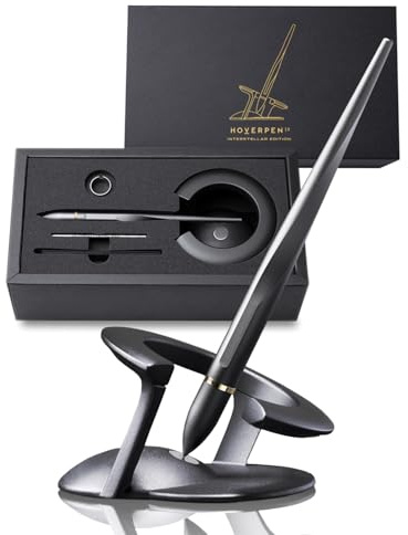 novium Hoverpen Interstellar - Space Black, Ballpoint Pen, 18K Gold-plated Pen Ring, 23.5 Degree Angle, Schmidt Ballpoint Refill, No Spills, No Spotting, No Explosions