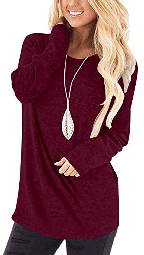 WNEEDU Donna Magliette Maniche Lunghe Casual T-Shirt a Maglia Tunica Felpa Girocollo