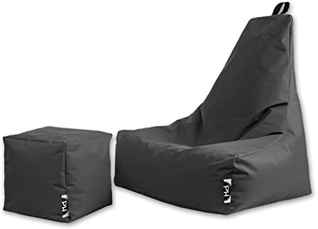 PATCH HOME Sitzsack Sitzkissen Beanbag Premium Lounge Gaming Sessel inkl. Würfel | 2 Größen In & Outdoor geeignet fertig befüllt H:90cm | T:78cm | B:82cm + 35x35cm Würfel Anthrazit