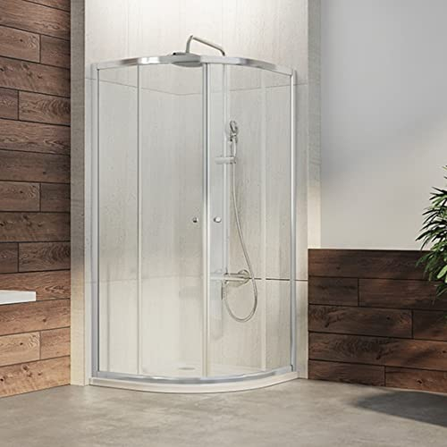 IMPTS Duschkabine Viertelkreis 80x80cm Runddusche Duschabtrennung Schiebetür Duschwand Duschtür mit Duschwanne, Höhe 185cm