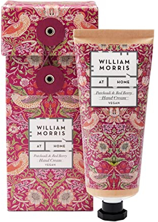 William Morris At Home Hand Cream 100 ml, Patchouli and Red Berry, Shea Butter and Essential Oils, Travel Size, Vegan and Cruelty Friendly, Beauty Gift For Her, Strawberry Thief Collection