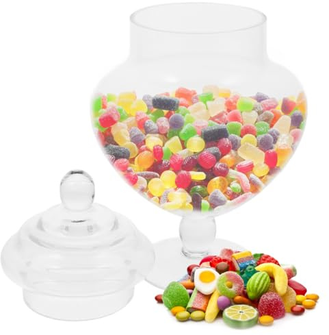 DOITOOL Glass Candy Jar Transparent Candy Container for Marshmallows Sweets and Dried Fruit Packaging 9.06In Tall 5.51In Diameter Party Decoration and Kitchen Storage Canister