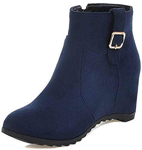 Lroey Reoly Stivaletti da Donna con Tacco a Zeppa, Stivaletti da Festa Tacco Alto Punta Rotonda Polacchine Zip 268 Blu Numero 34 EU