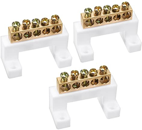 uxcell Copper Screw Terminal Block Connector Bar 100A Double Row Bridge Shape Ground Wire 5 Positions 3 Pcs