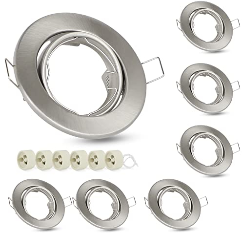 ZMH 6ER Einbaustrahler GU10 Einbaurahmen - GU10 Fassungen 230V Einbauleuchte Rahmen Einbauspots mit Sockel 50mm aus Aluminium Schwenkbar 30° Spot für LED Leuchtmittel Halogen