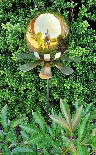 Jürgen Bocker Garten-Ambiente Blütenzauber Rotterdam Rosenkugel 15 cm Edelstahl Gartenstecker Deko mit Stab 80 cm (Gold poliert)